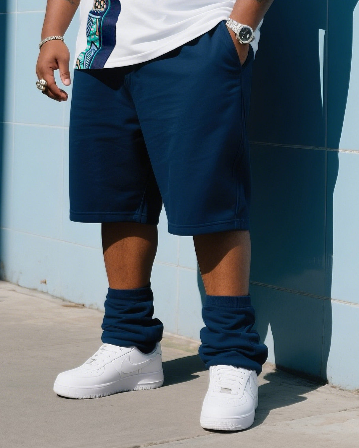 Men's Plus Size Fashion Color Creative Striped Polo English Printed T-Shirt Shorts Suit