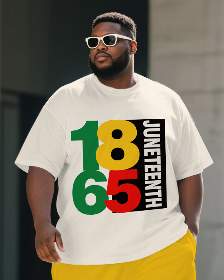Big Men's Casual 1865 Juneteenth Theme 2-Piece Outdoor Short Sleeve T-Shirt & Shorts Suit