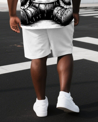 Men's Cartoon Needlework Doll Back Print Outdoor Big & Tall Short-Sleeve T-shirt Shorts Set