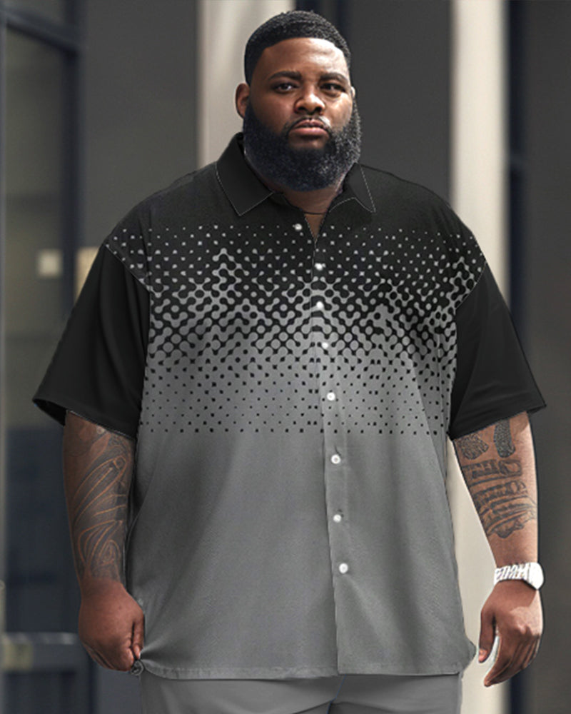 Men's Big and Tall Business Casual Gradient Texture Printing Short Sleeve Shirt Set