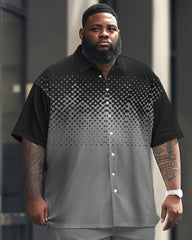 Men's Big and Tall Business Casual Gradient Texture Printing Short Sleeve Shirt Set