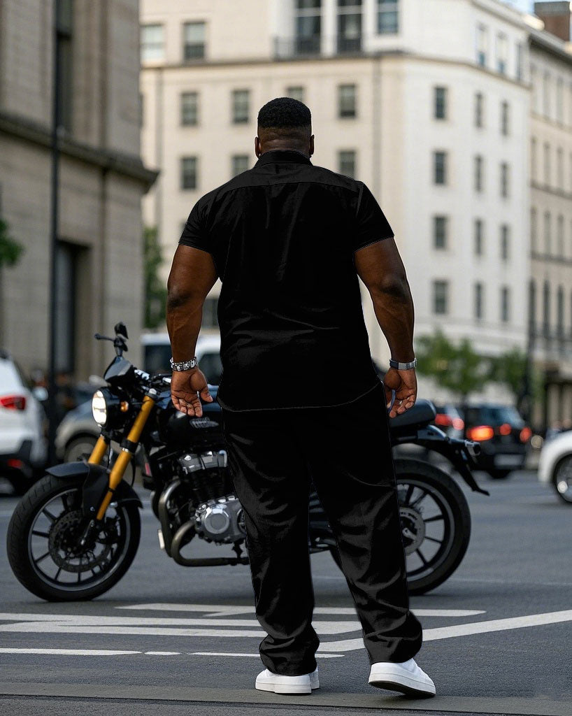Men's Plus Size Solid Color White/Black Short Sleeve Shirt Trousers Suit