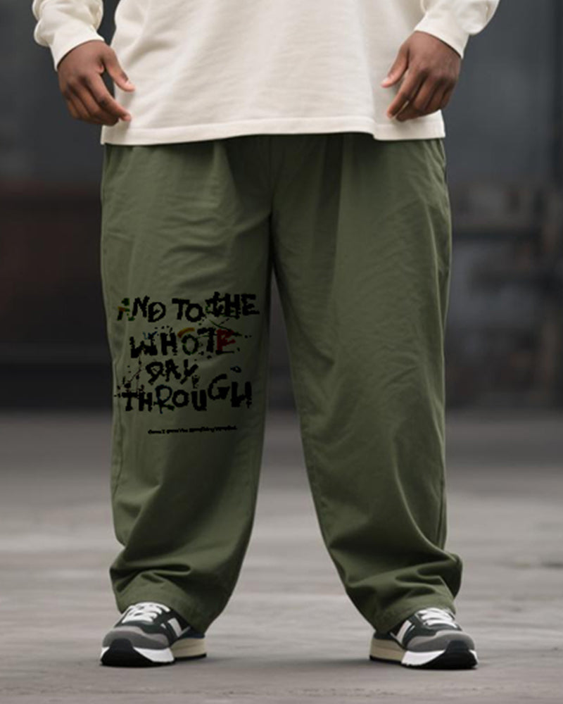 Big & Tall Men's Graffiti Letter Print Long Sleeve T-Shirt Pants Suit