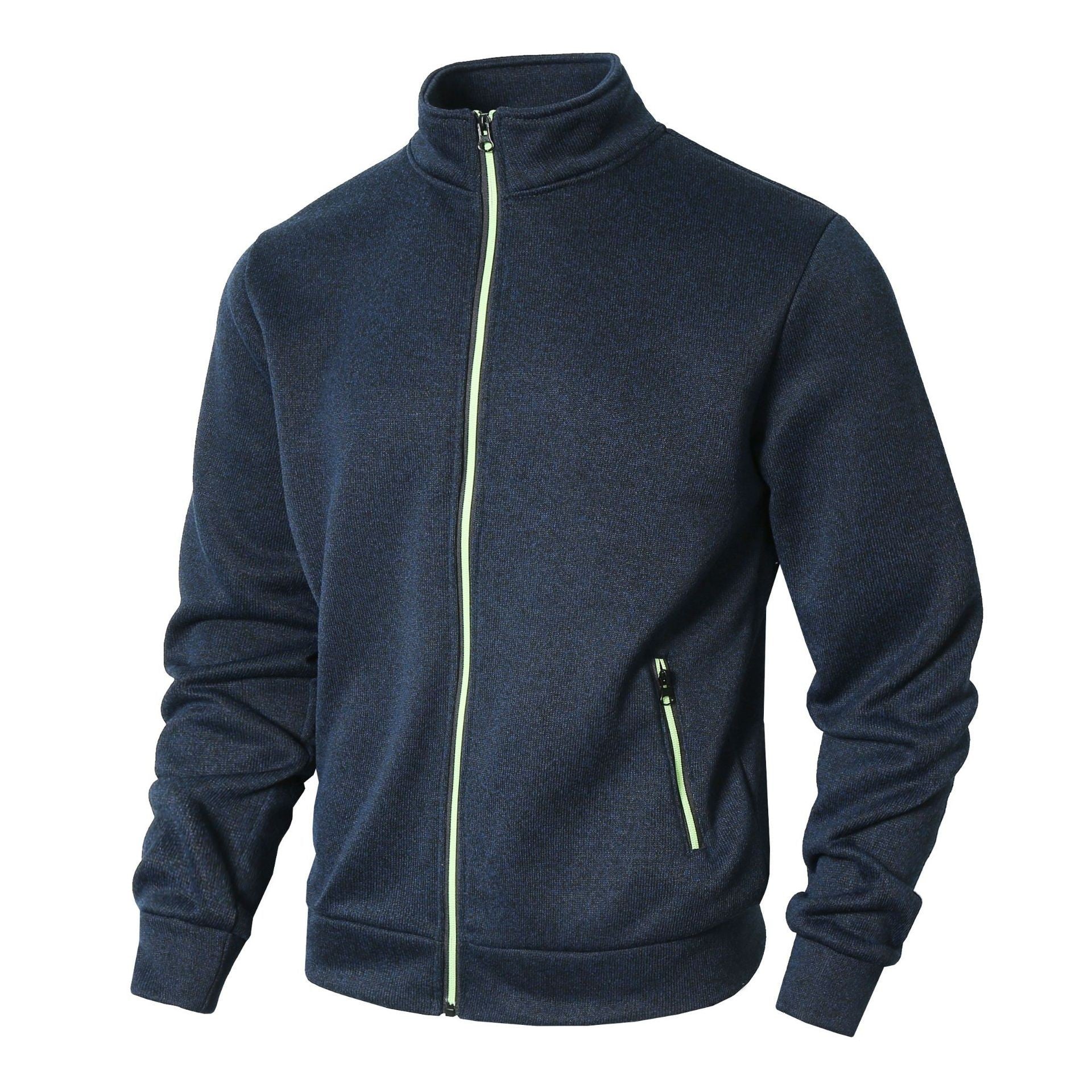 S-3XL Men's Autumn And Winter Stand Collar Cardigan Sweater Fleece-lined Knitted Coat