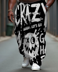 Big Men's Hip Hop Style Graffiti CRAZY Funny Face Printed Pants with Pockets & Drawstring
