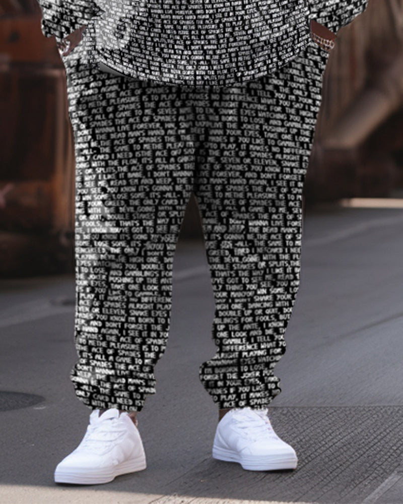 Men's Plus Size Casual Classic Alphabet Poker Hoodie Two-Piece Set