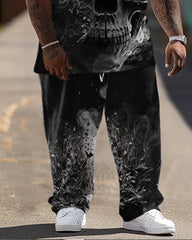 Fashion Mist Gradient Skull Print Men's Big & Tall T-Shirt Trousers Set