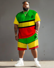 Men's Plus Size Irregular Reggae Stripes T-Shirt Shorts Suit