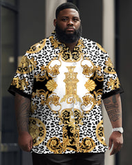Men's Plus Size Business Casual Retro Roman Style Printed Short Sleeve Shirt Suit