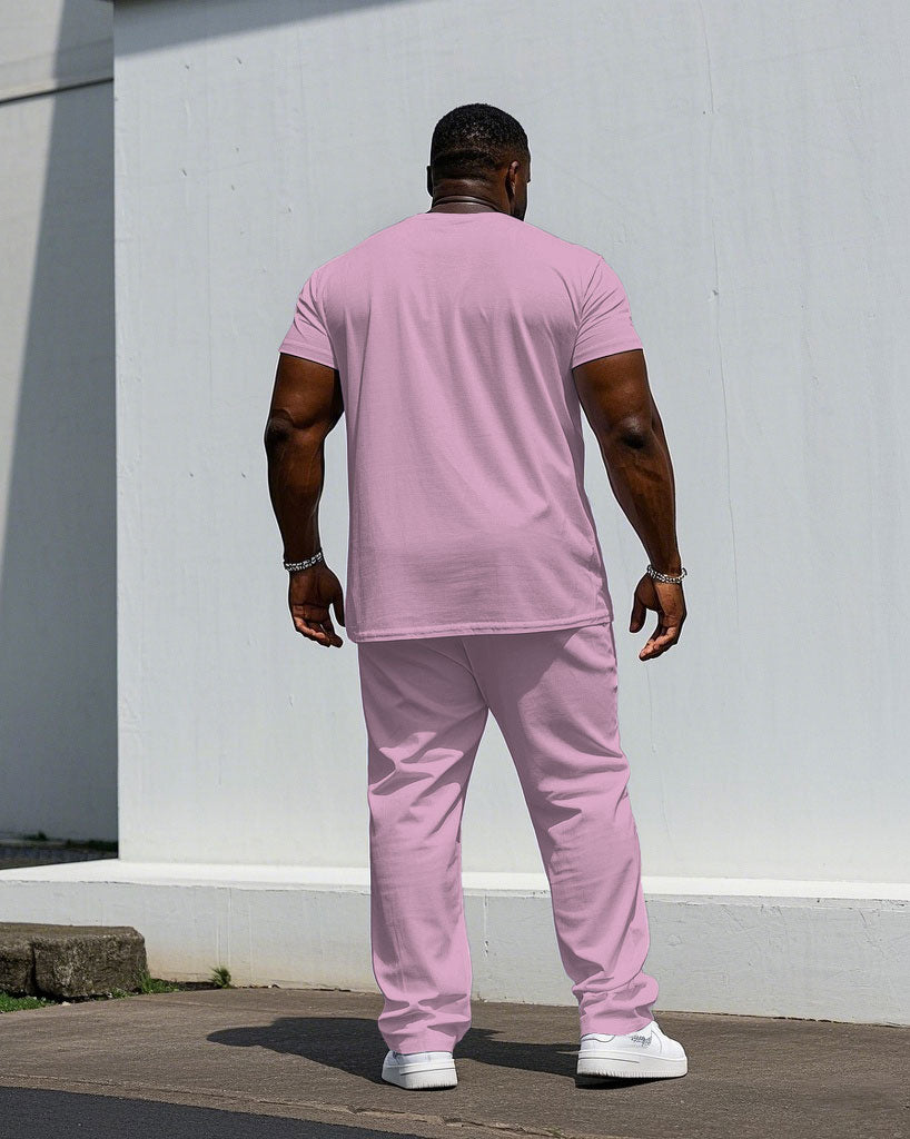 Men's Plus Size Green Card & White-Blue & White-Red-Pink Colorblock King Printed Short Sleeve T-Shirt Pants Suit