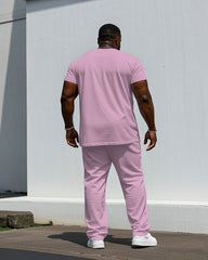 Men's Plus Size Green Card & White-Blue & White-Red-Pink Colorblock King Printed Short Sleeve T-Shirt Pants Suit