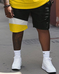 Men's Large Size Simple Patchwork Fashion Street T-shirt & Shorts Set