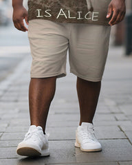 Men's Plus Size Khaki Fun Bunny Print Short Sleeve T-Shirt Shorts Suit