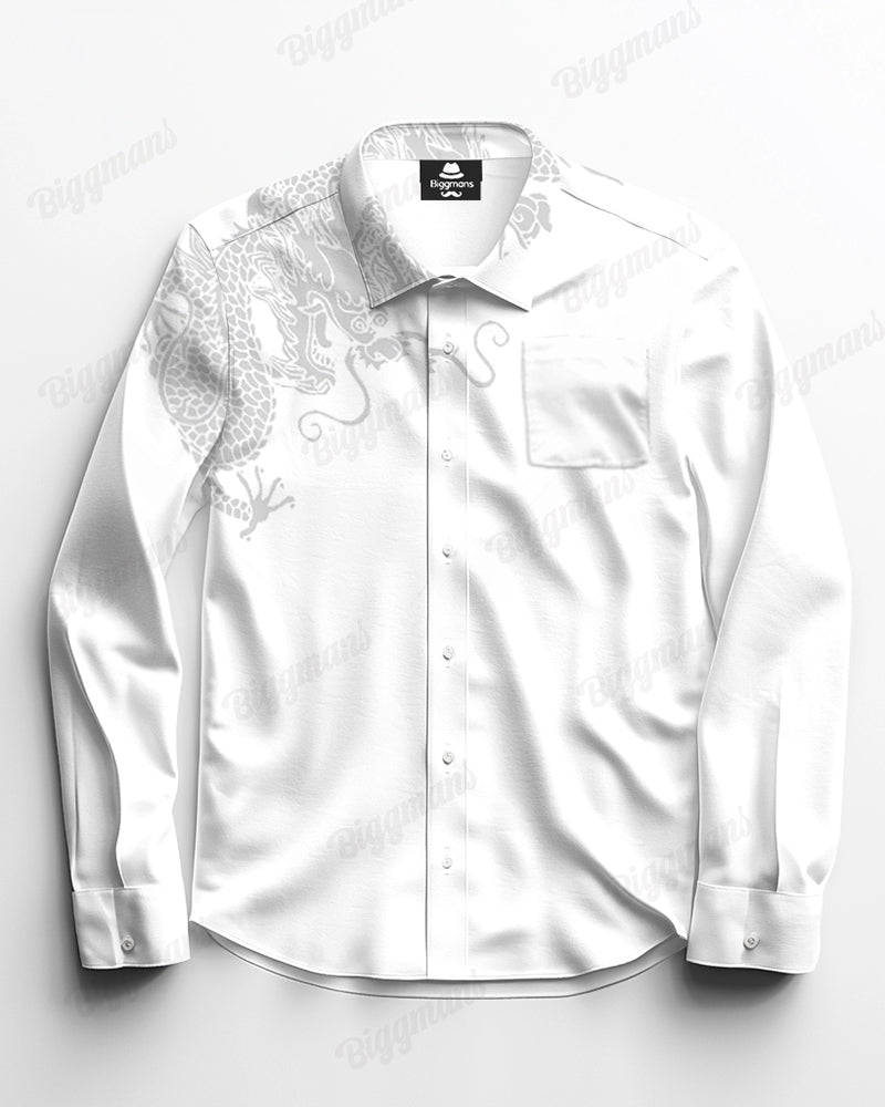 Chest Pocket Dragon Jacquard Long Sleeve Lapel Shirt 2-Piece Set Men's Plus Size