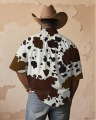 Men's Plus Size Western Style Cow Print Short Sleeve Shirt