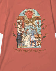 100% Cotton-Prince And Princess Pattern Women Loose Plus Size Short Sleeve T-Shirt