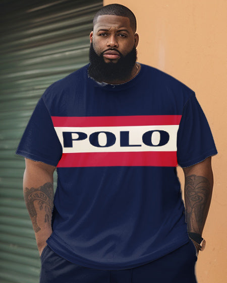 Men's Plus Size Business POLO Printed Casual Walker Short Sleeve Shorts Set