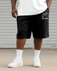 Big & Tall Men's Black And White Line Curved Lizard Print Round Neck Short Sleeve T-Shirt Shorts Suit