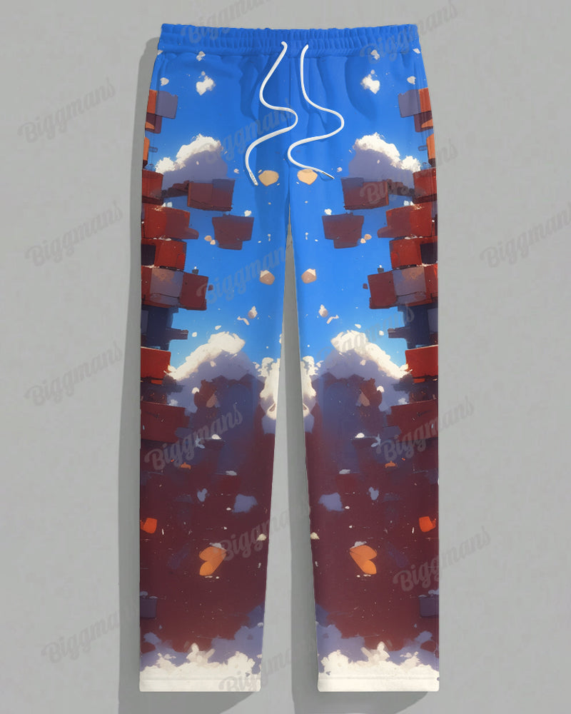 Men's Big & Tall Santa Claus Stunned Red Brick Printed T-Shirt Trousers Set