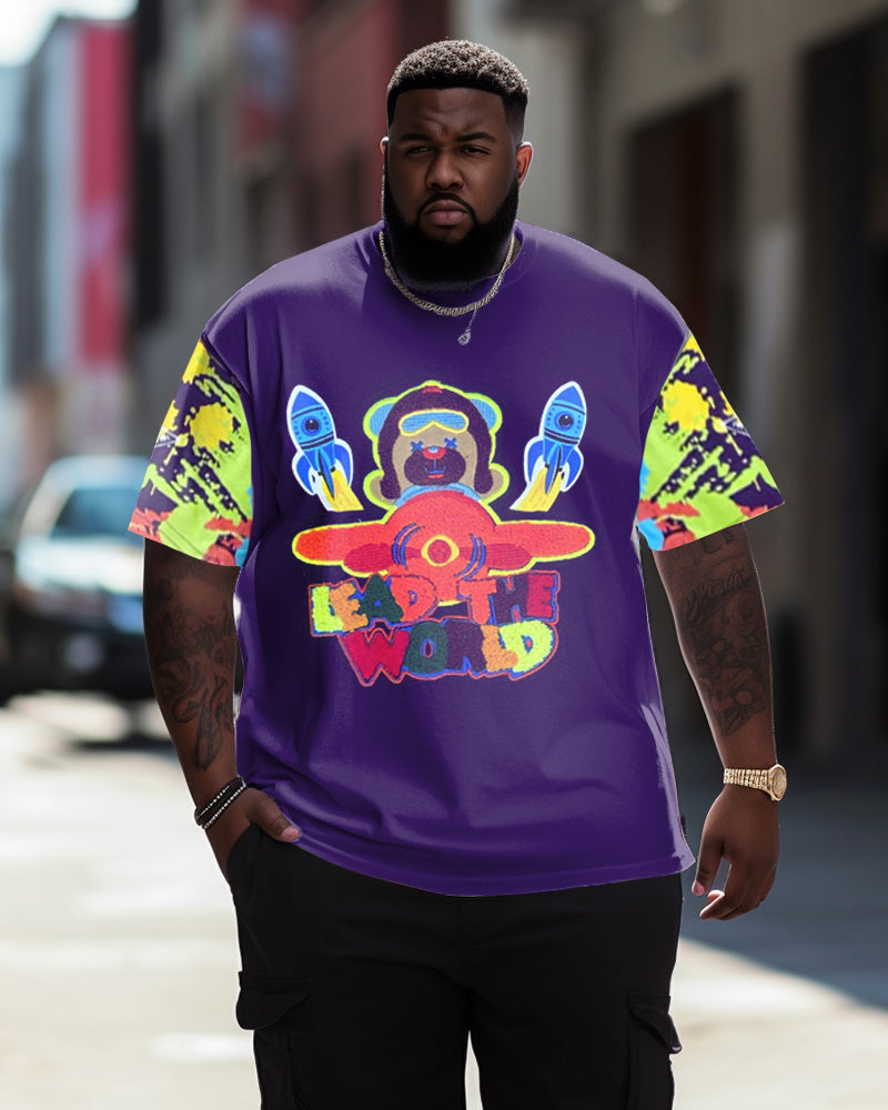 Men's Plus Size Street Rocket Graffiti Short Sleeve Round Neck T-Shirt