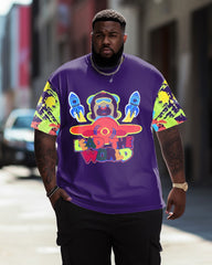 Men's Plus Size Street Rocket Graffiti Short Sleeve Round Neck T-Shirt