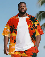 Big Men's Hawaiian Scene Coconut Trees Style Short Sleeve Shirt & Shorts 2-Piece Suit
