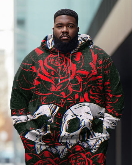 Men's Large Size Street Skull Rose Graffiti Fun Print Hoodie (Pack of Two)