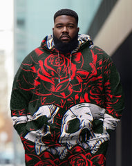 Men's Large Size Street Skull Rose Graffiti Fun Print Hoodie (Pack of Two)