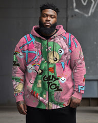 Men's Plus Size Pink Graffiti Bear Zip Up Hoodie