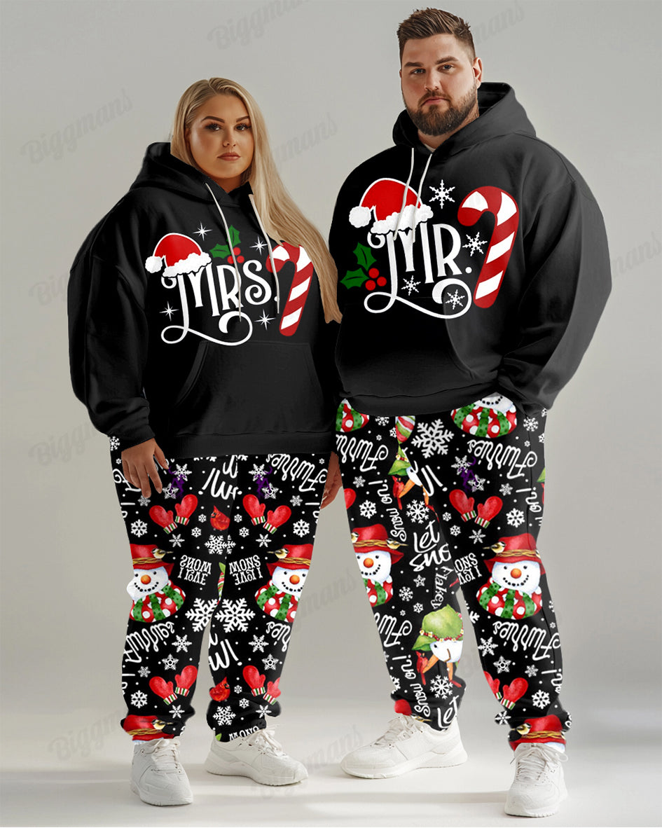 Couple Fashion Casual Christmas Letter Print Hoodie Big & Tall Set