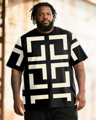 Big & Tall Men's Classic Khakis Black Geometric Print T-Shirt Pants Suit