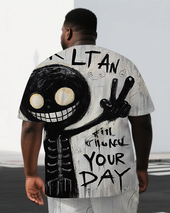 Men's Happy Ghost Illustration Your Day Back Print Big & Tall Cool Short-Sleeve T-shirt Shorts Set