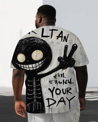 Men's Happy Ghost Illustration Your Day Back Print Big & Tall Cool Short-Sleeve T-shirt Shorts Set