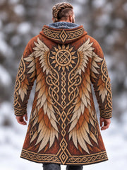 Men's Vintage Viking Wings Celtic Knot Art Print Fleece-lined Warm Mid-length Zip Up Hooded Coat
