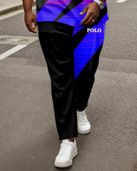 Men's Plus Size Pink Blue Gradient Colorblock Alphabet Print Henry Collar T-Shirt Trousers Suit