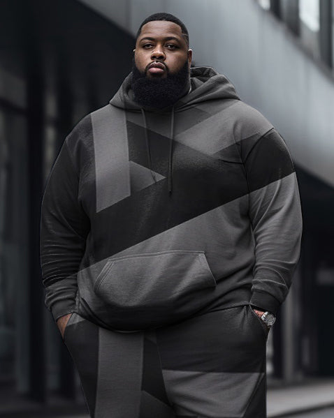 Men's Large Size Diamond Color Block Athleisure Hoodie And Sweatpants Two-Piece Set