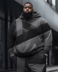 Men's Large Size Diamond Color Block Athleisure Hoodie And Sweatpants Two-Piece Set