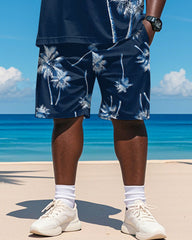 Big & Tall Men's Hawaiian Blue Coconut Print Round Neck Short Sleeve T-Shirt Shorts Suit