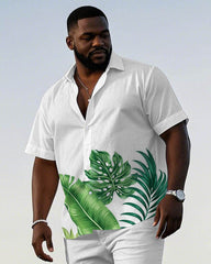 Men's Plus Size Hawaiian Large Leaf Positioning Print Short Sleeve Shirt Shorts Suit