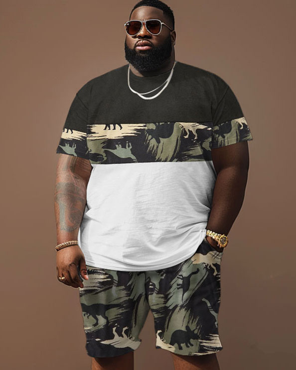 Street Style Dinosaur Camo Colorblock Print Large Men's Suit