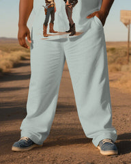 Big Guy's Western Theme Cowboy Cartoon Style Simple Short-Sleeve Shirt Pants Sets