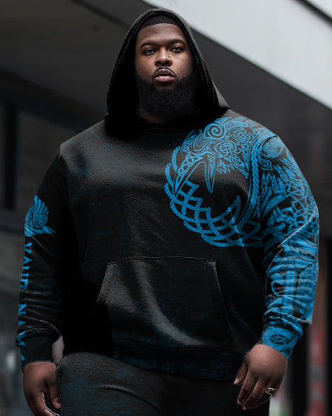 Men's Big & Tall Retro Viking Dragon Element Long-Sleeved Hoodie And Sweatpants Set