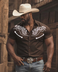 Big & Tall Men's Western Style Daily Casual Textured Dark Short Sleeve Shirt