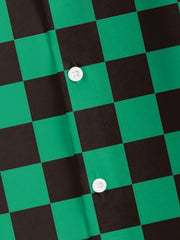 Men's Plus Size National Style Green Plaid Long Sleeve Lapel Long Sleeve Shirt