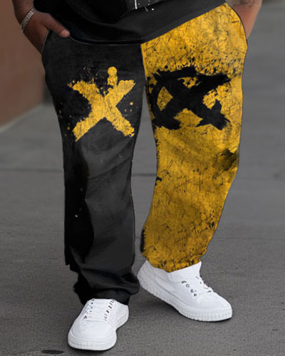 Men's Large Size Cartoon Contrasting Color Short-sleeved Trousers Two-piece Set
