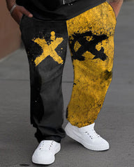Men's Large Size Cartoon Contrasting Color Short-sleeved Trousers Two-piece Set