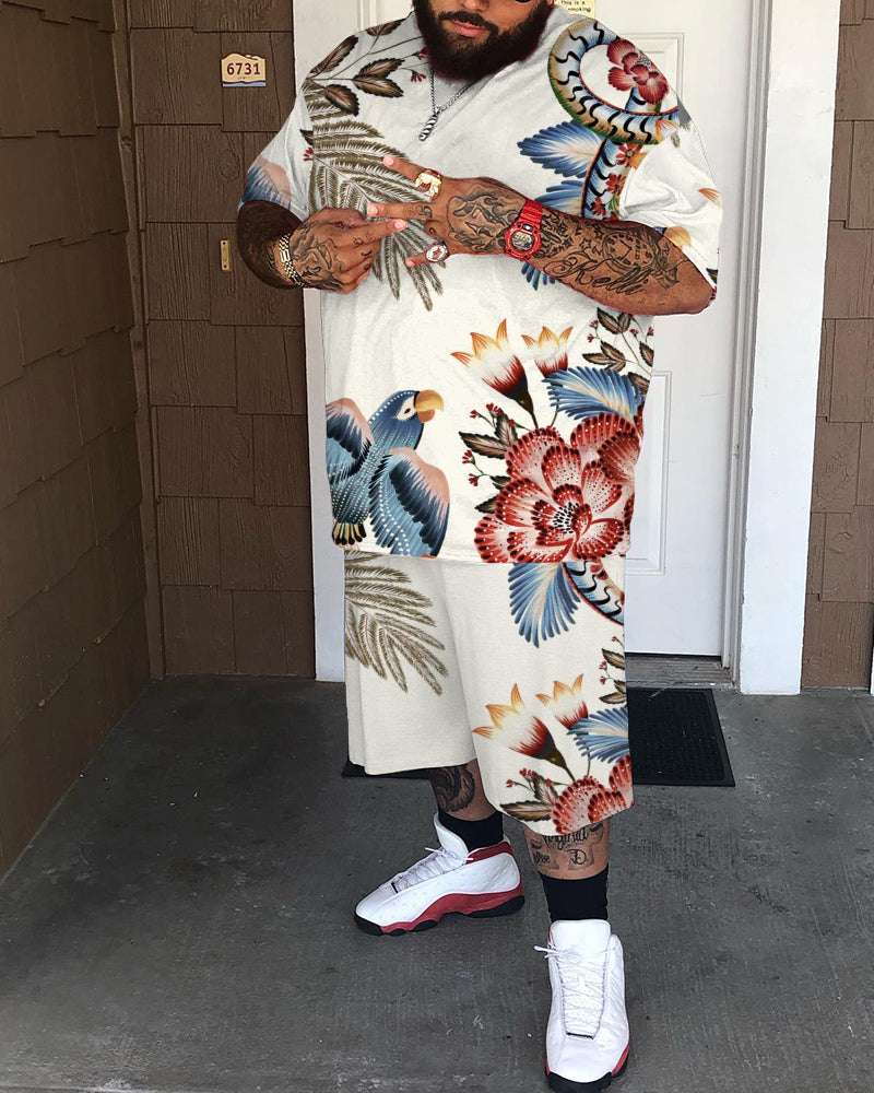 Men's Plus Size Sport Street Floral Two Piece Set