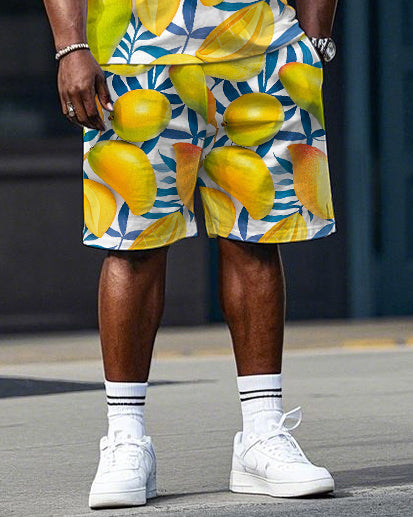Big Men's Funny Mango and Leaves All Over Printed Short Sleeve T-Shirt and Shorts Set