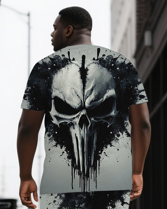 Exhale Your Fear Like Skulls Big & Tall Men's Skull Theme Short Sleeve T-shirt 2-Piece Set