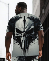 Exhale Your Fear Like Skulls Big & Tall Men's Skull Theme Short Sleeve T-shirt 2-Piece Set